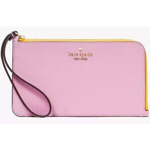 S Kate Spade Lucy Lavender Pink & Yellow Leather L-Zip Wristlet KH765 Wallet NWT